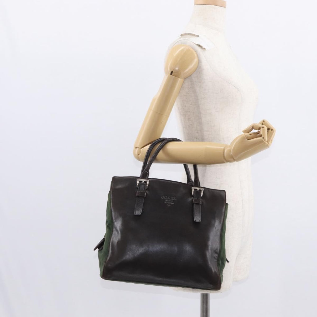 Prada Vintage Tote Tessuto With Leather Brown Nylon Tote Bag Bag (Pre-Owned)