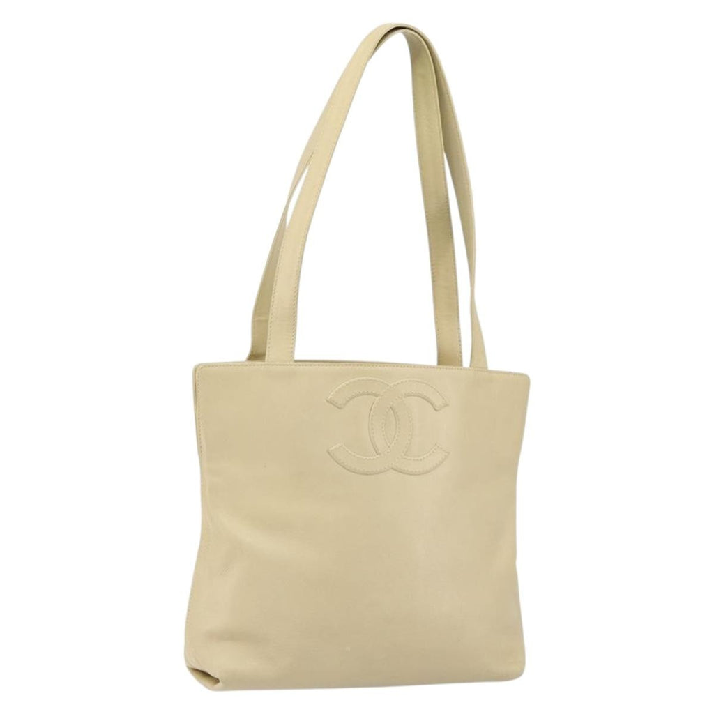Chanel Vintage Cc Logo Tote Leather Beige Leather Tote Bag Bag (Pre-Owned)
