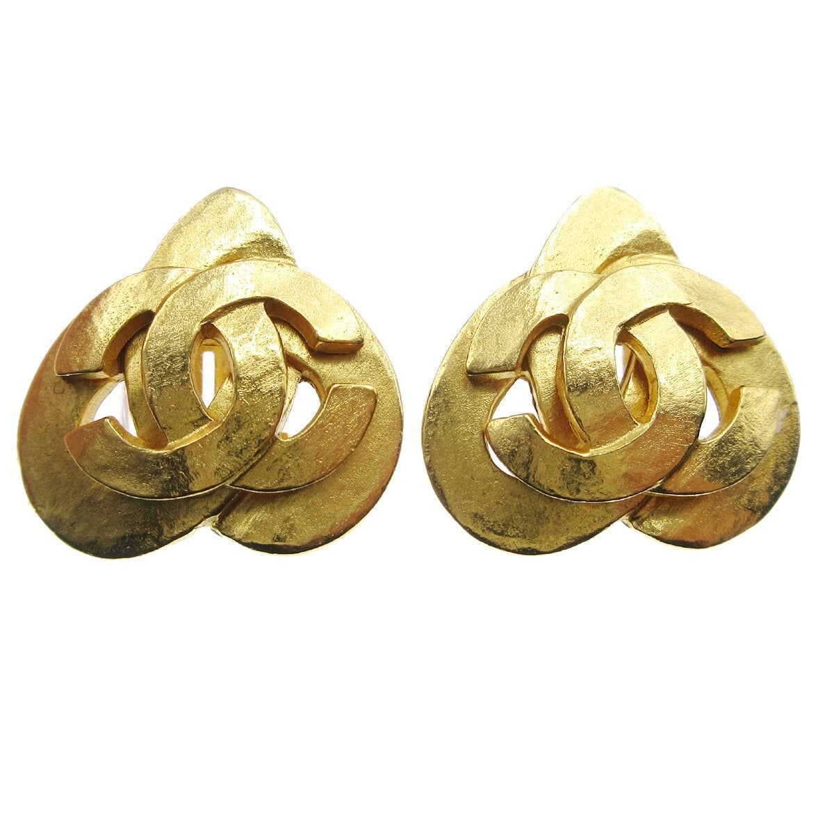 Chanel Cc Logo Heart Gold-Plated Gold Gold_Plated Earrings Jewelry (Pre-Owned)