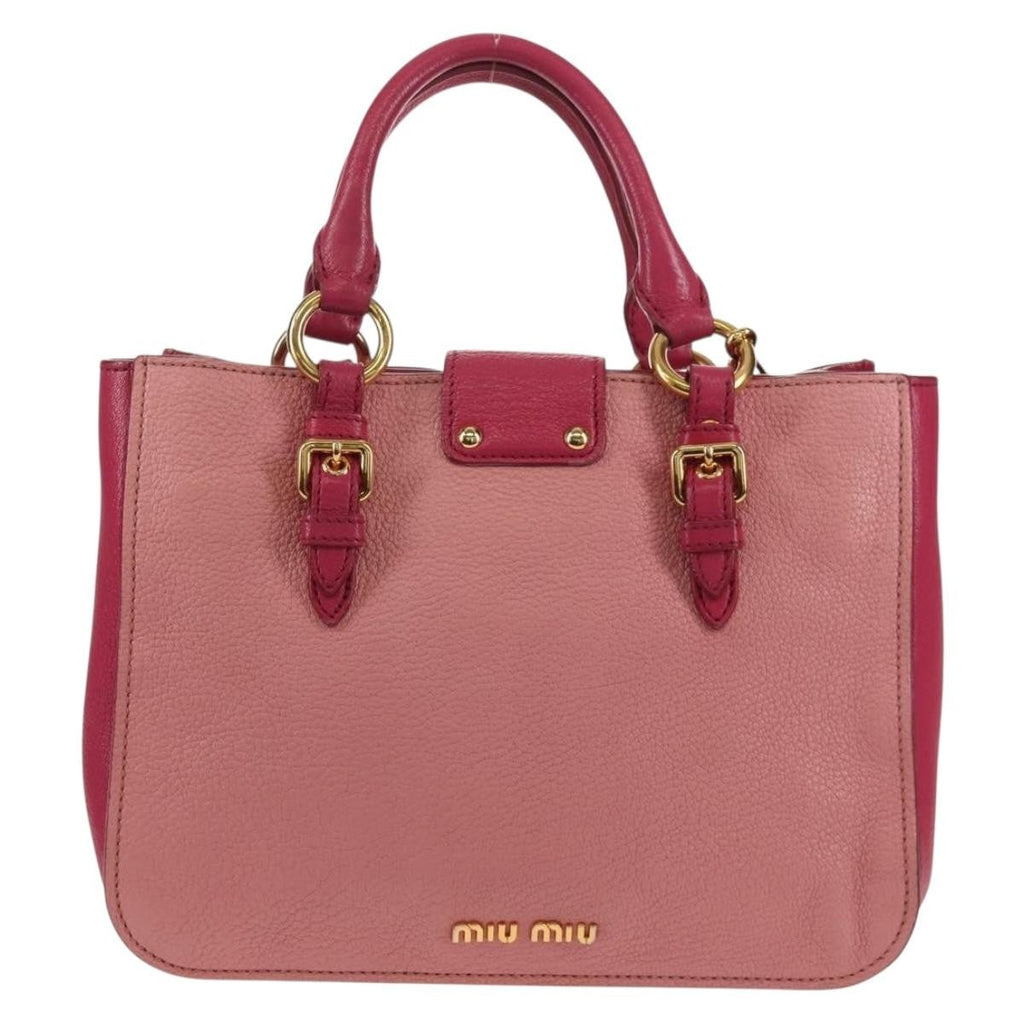 Miu Miu Madras Convertible Lock Tote Leather Pink Leather Handbag (Pre-Owned)