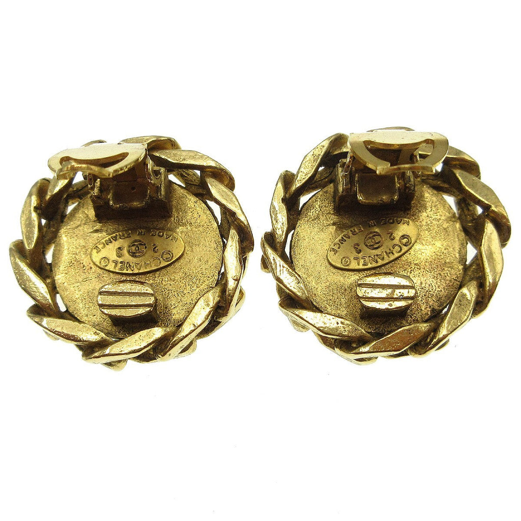 Chanel Vintage Cc Round Clip-On Earrings Metal With Crystals Gold Gold_Plated Earrings Jewelry (Pre-Owned)