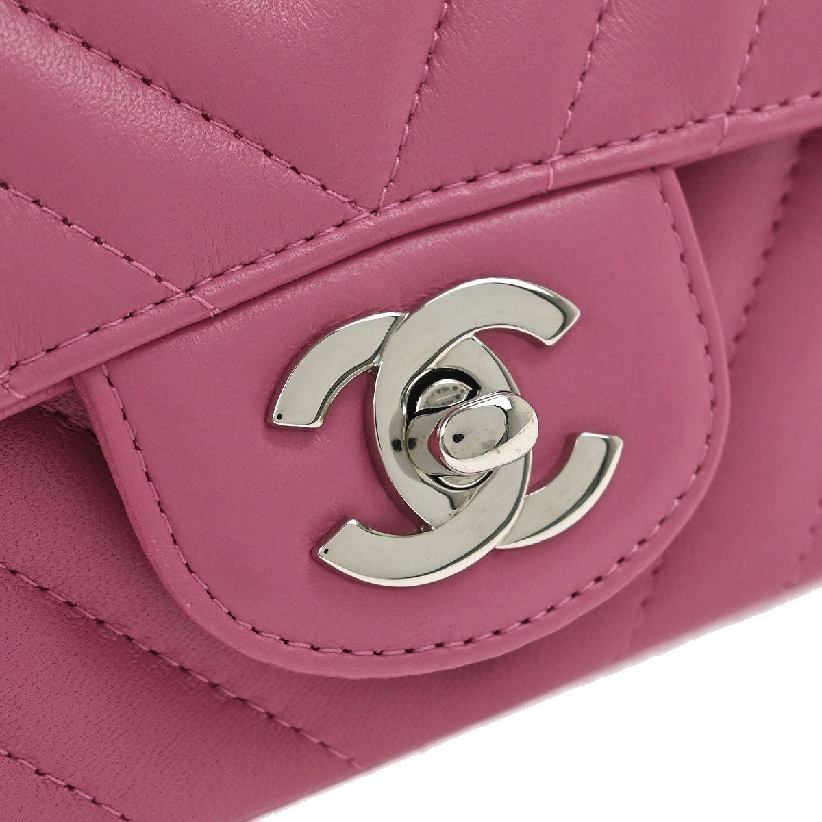 Chanel Square Classic Single Flap Bag Chevron Lambskin Pink Leather Shoulder Bag Bag (Pre-Owned)