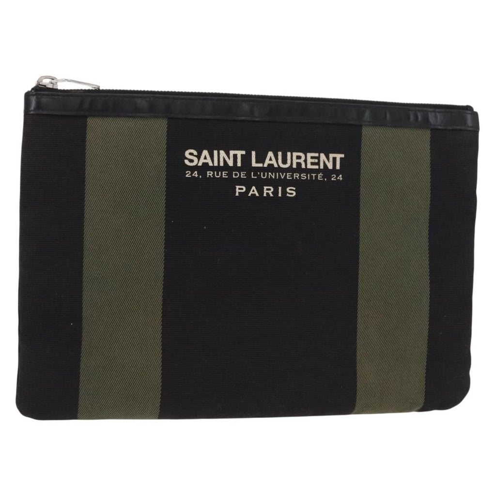 Saint Laurent Beach Zip Pouch Canvas Khaki Canvas Clutche & Pouche Bag (Pre-Owned)