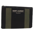 Saint Laurent Beach Zip Pouch Canvas Khaki Canvas Clutche & Pouche Bag (Pre-Owned)