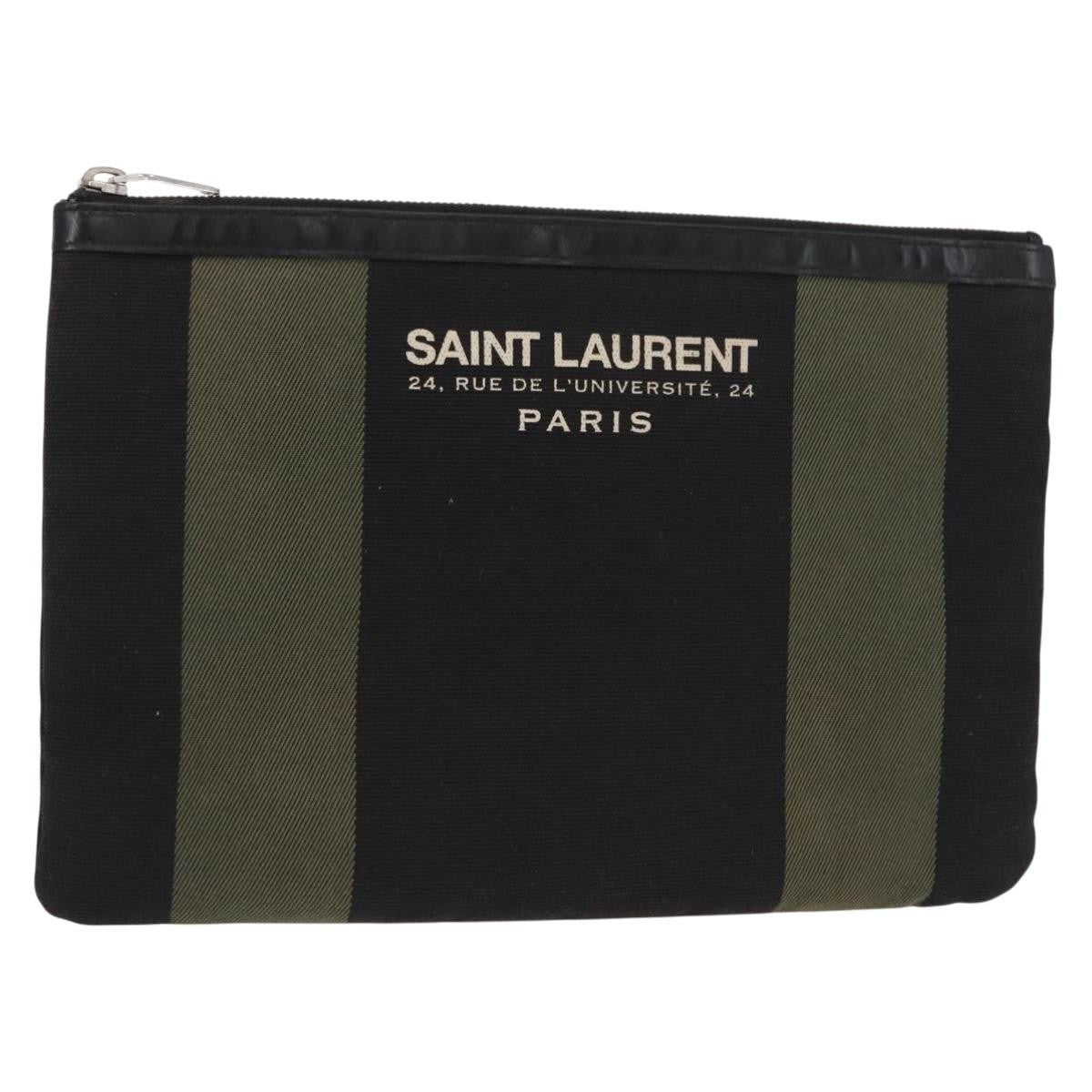 Saint Laurent Beach Zip Pouch Canvas Khaki Canvas Clutche & Pouche Bag (Pre-Owned)