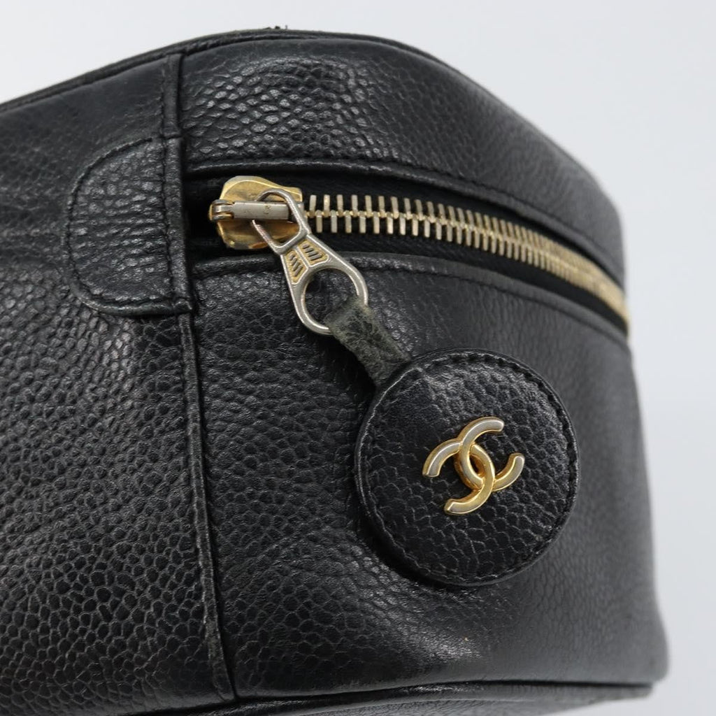 Chanel Vintage Cosmetic Case Leather Black Leather Clutche & Pouche Bag (Pre-Owned)