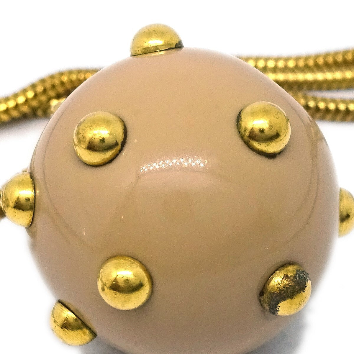 Chanel Vintage Cc Ball Pendant Necklace Metal And Enamel Beige Gold_Plated Necklace Jewelry (Pre-Owned)