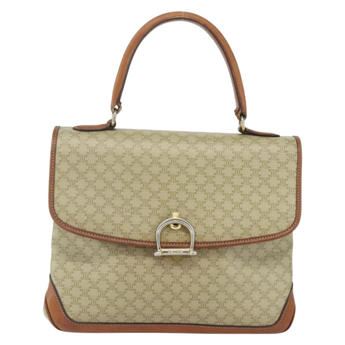 Celine Vintage Macadam Handbag Canvas And Leather Beige Canvas Handbag (Pre-Owned)