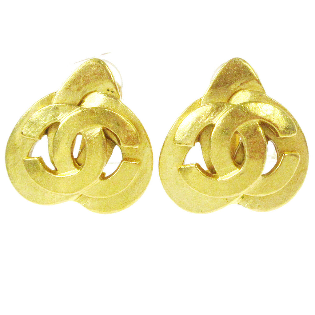 Chanel Vintage Cc Heart Clip-On Earrings Metal Gold Gold Earrings Jewelry (Pre-Owned)