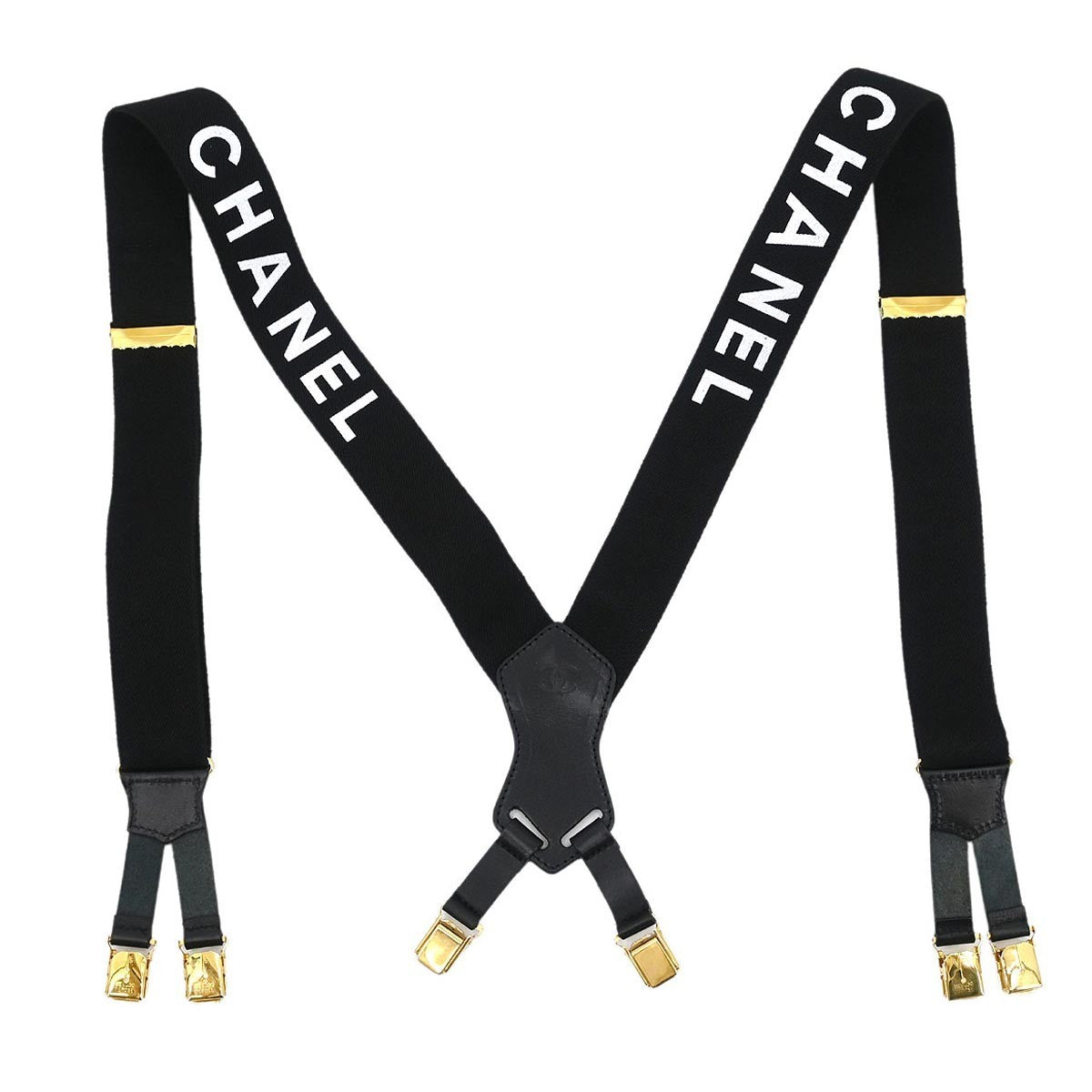 Chanel Logo Suspenders Canvas Black Canvas Belts Accessory (Pre-Owned)