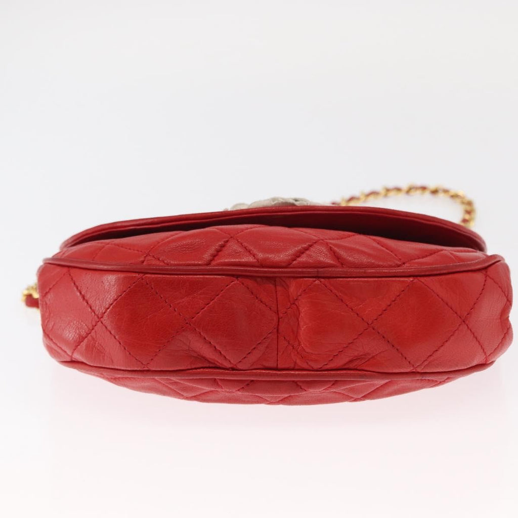 Chanel Camellia Rounded Clutch Satin And Leather Red Leather Shoulder Bag Bag (Pre-Owned)