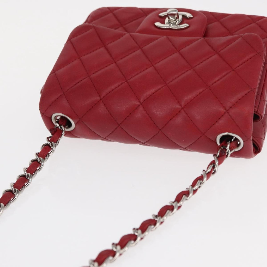 Chanel Square Classic Single Flap Bag Quilted Lambskin Red Leather Shoulder Bag Bag (Pre-Owned)