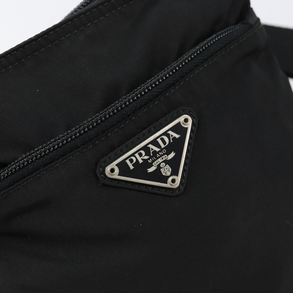 Prada Front Zip Convertible Flat Messenger Tessuto With Leather Black Nylon Shoulder Bag Bag (Pre-Owned)
