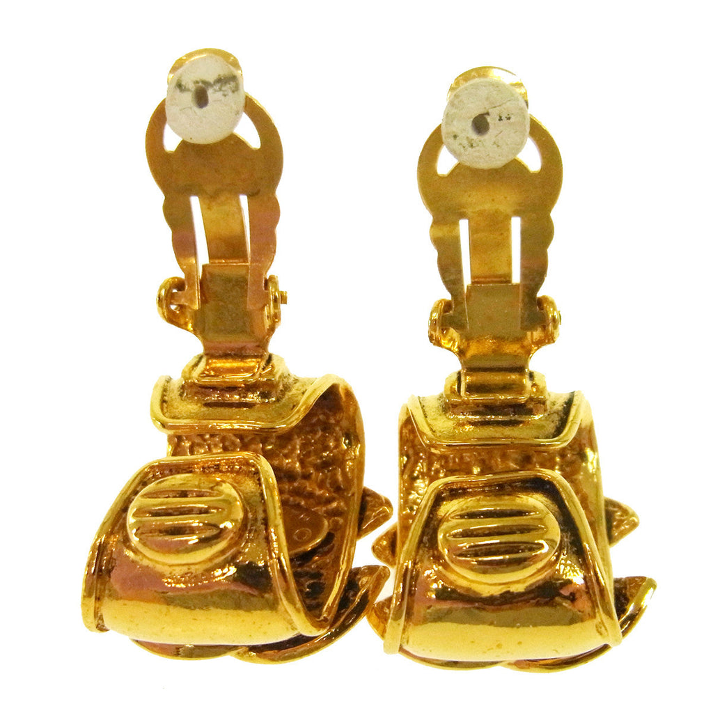 Chanel Vintage Cc Hoop Clip-On Earrings Metal Gold Gold_Plated Earrings Jewelry (Pre-Owned)