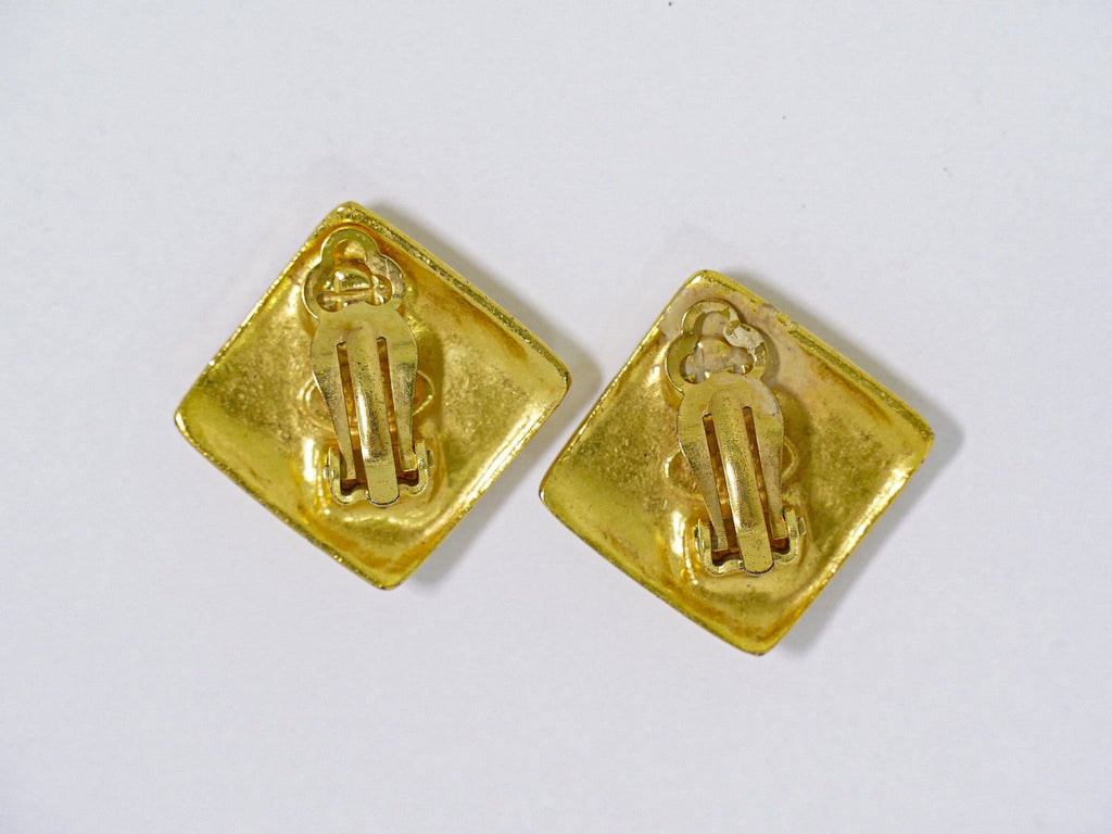 Chanel Vintage Cc Square Clip-On Earrings Metal Gold Gold_Plated Earrings Jewelry (Pre-Owned)