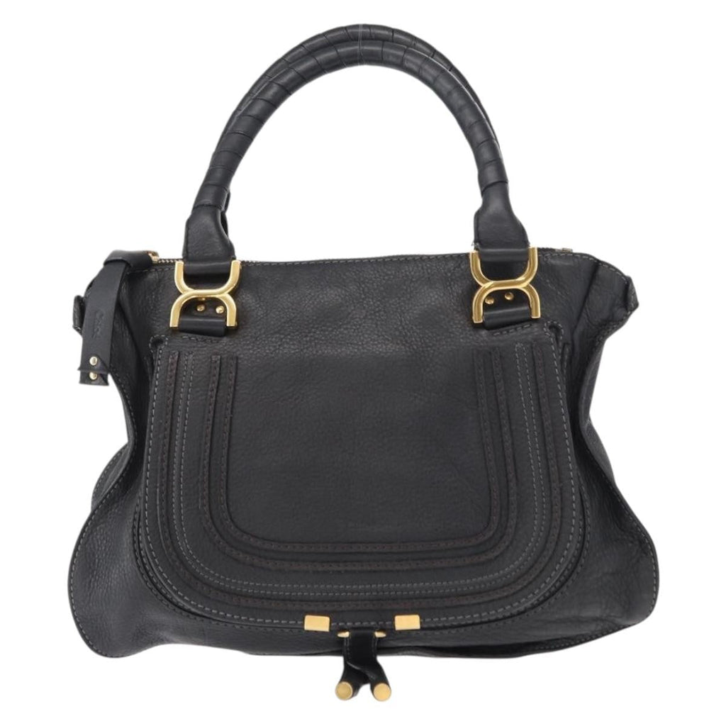 Chloe Marcie Satchel Leather Black Leather Handbag (Pre-Owned)