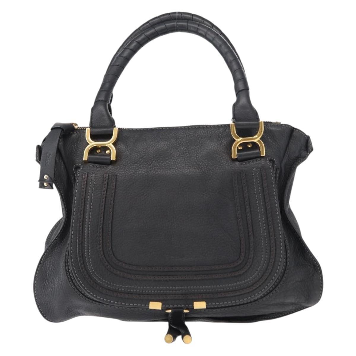 Chloe Marcie Satchel Leather Black Leather Handbag (Pre-Owned)