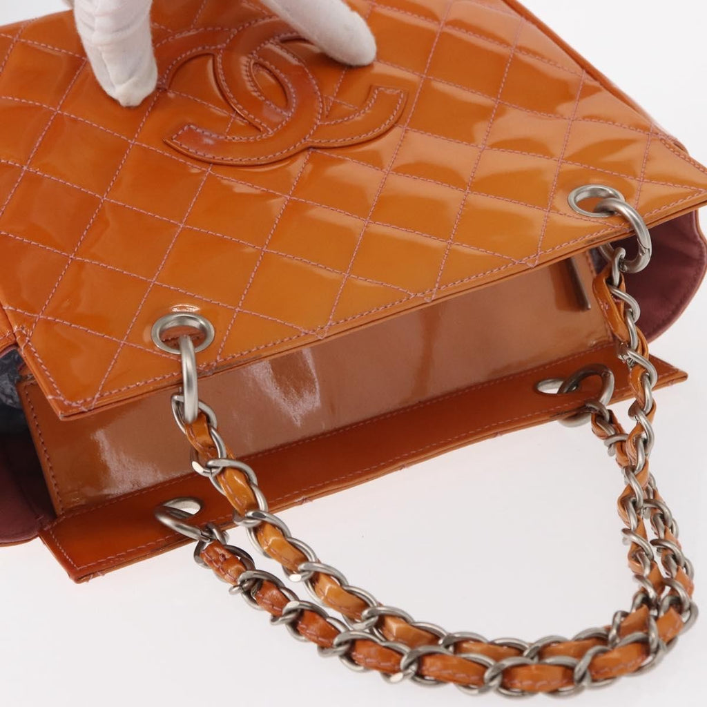 Chanel Vintage Petite Timeless Tote Quilted Patent Orange Patent_Leather Tote Bag Bag (Pre-Owned)