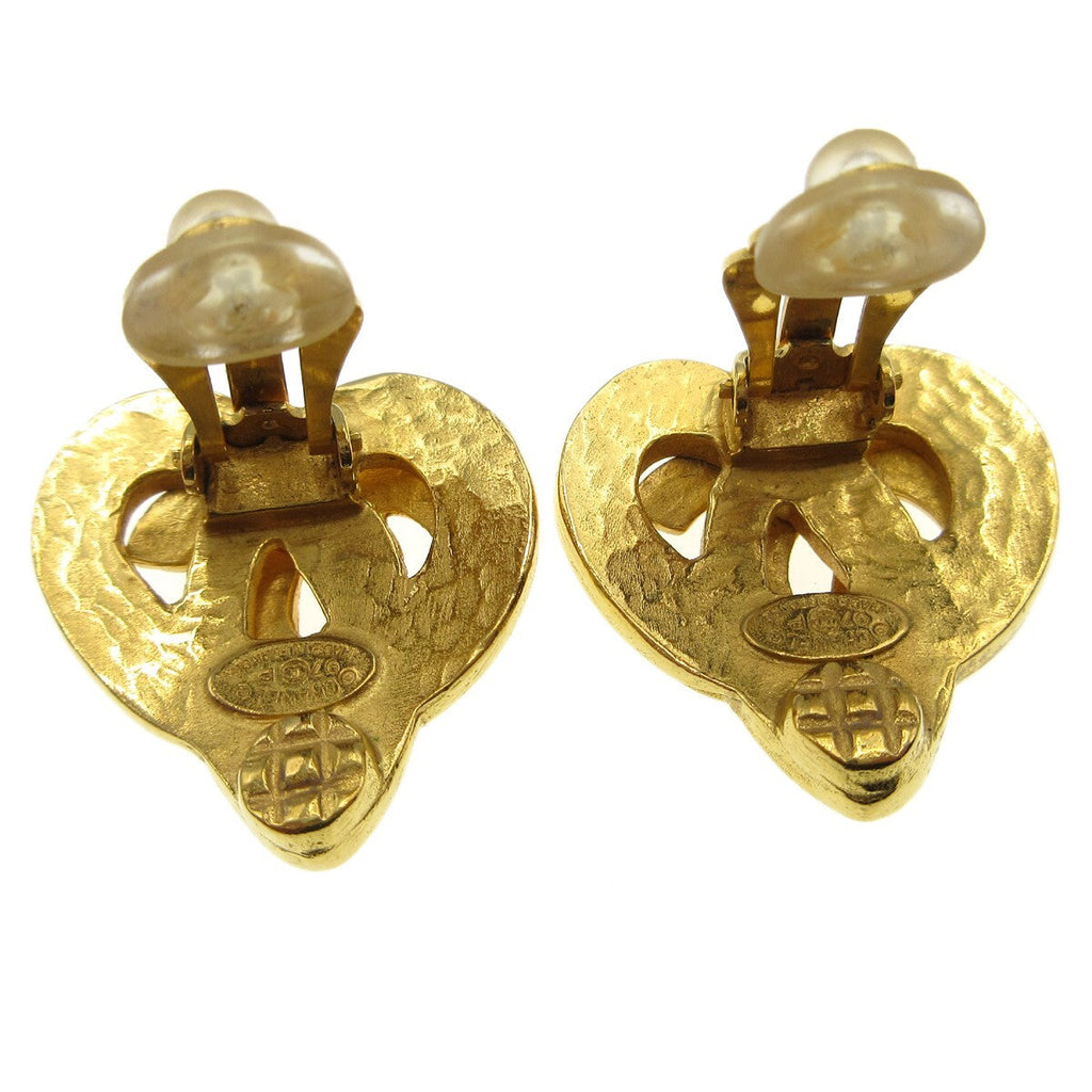 Chanel Cc Logo Heart Gold-Plated Gold Gold_Plated Earrings Jewelry (Pre-Owned)