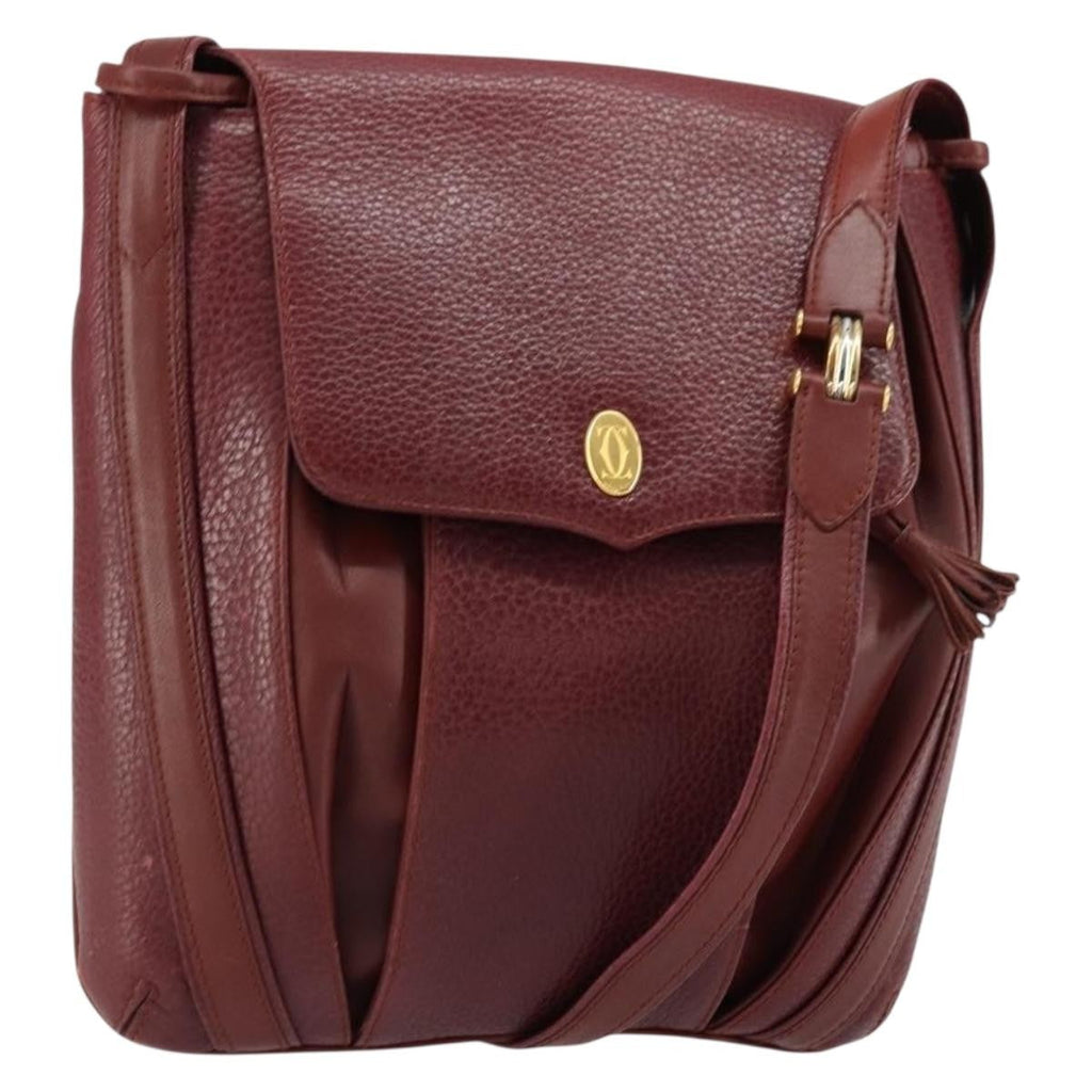 Cartier Must De Cartier Shoulder Bag Leather Burgundy Leather Shoulder Bag Bag (Pre-Owned)