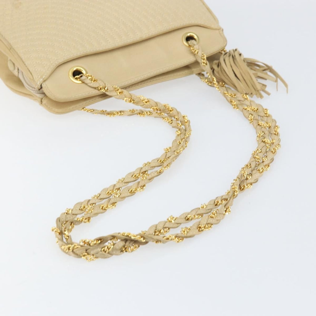 Bally Vintage Chain Shoulder Bag Quilted Leather Beige Leather Shoulder Bag Bag (Pre-Owned)