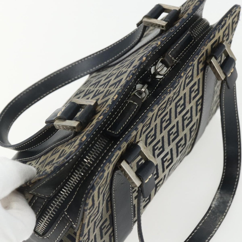 Fendi Vintage Satchel Zucchino Canvas Navy Canvas Handbag (Pre-Owned)