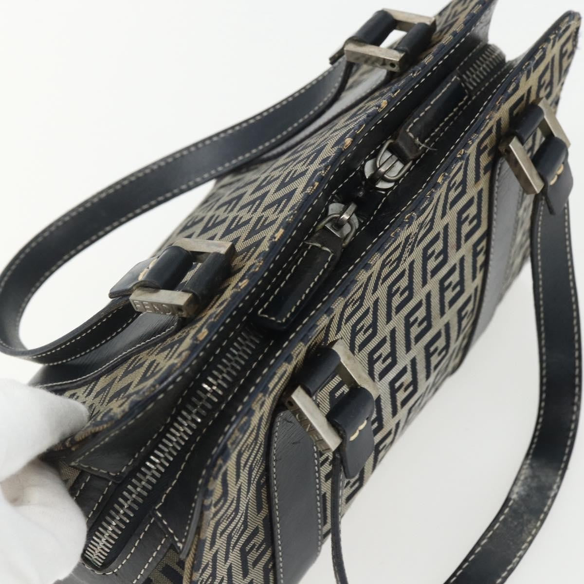 Fendi Vintage Satchel Zucchino Canvas Navy Canvas Handbag (Pre-Owned)