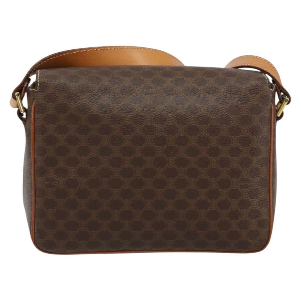 Celine Vintage Macadam Circle Logo Shoulder Bag Canvas And Leather Brown Canvas Shoulder Bag Bag (Pre-Owned)