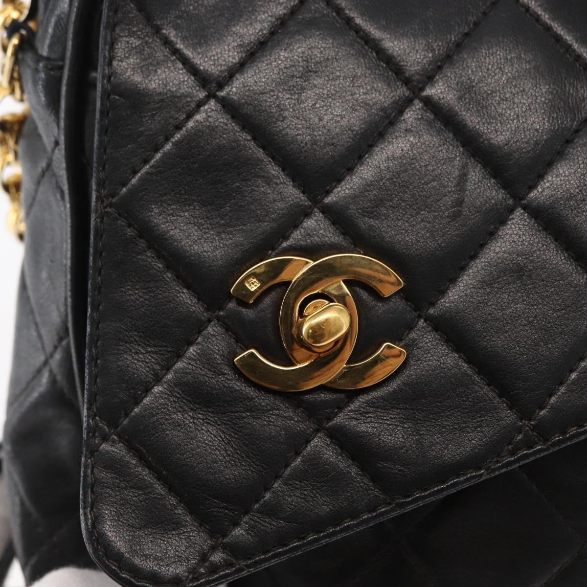Chanel Cc Chain & Tassel Front Pocket Camera Bag Quilted Lambskin Black Leather Shoulder Bag Bag (Pre-Owned)