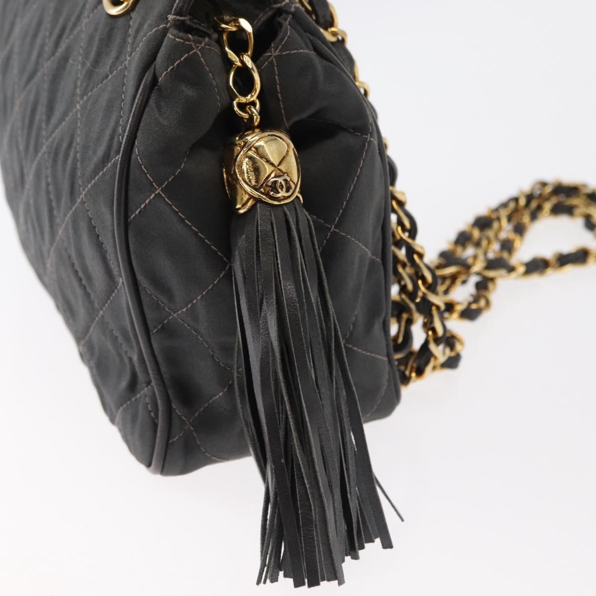 Chanel Vintage Chain Shoulder Bag Quilted Satin Gray Satin Shoulder Bag Bag (Pre-Owned)