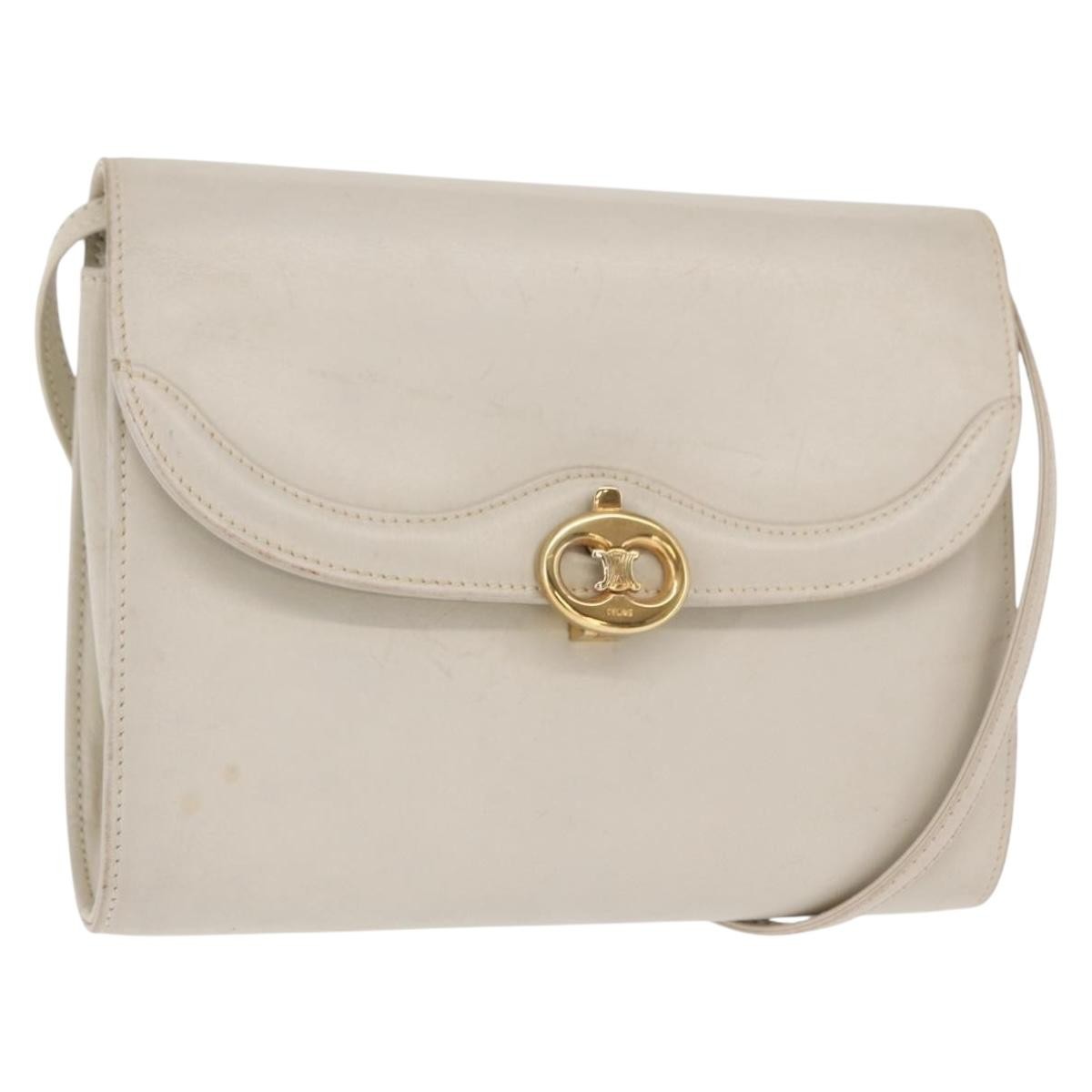 Celine Vintage Shoulder Bag Leather Ecru Leather Shoulder Bag Bag (Pre-Owned)