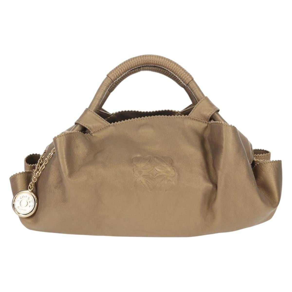 Loewe Anagram Logo Nappa Aire Hand Bag Leather Gold Leather Handbag (Pre-Owned)