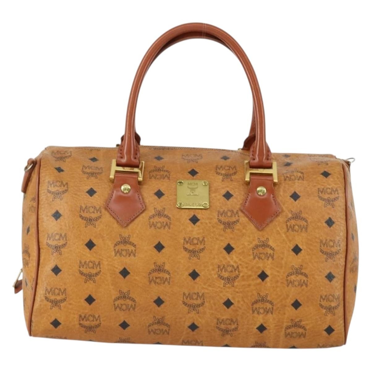 MCM Visetos Logogramme Handbag Canvas And Leather Brown Canvas Travel Bag Bag (Pre-Owned)