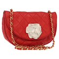 Chanel Camellia Rounded Clutch Satin And Leather Red Leather Shoulder Bag Bag (Pre-Owned)