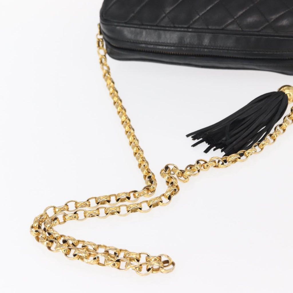 Chanel Cc Chain & Tassel Front Pocket Camera Bag Quilted Lambskin Black Leather Shoulder Bag Bag (Pre-Owned)