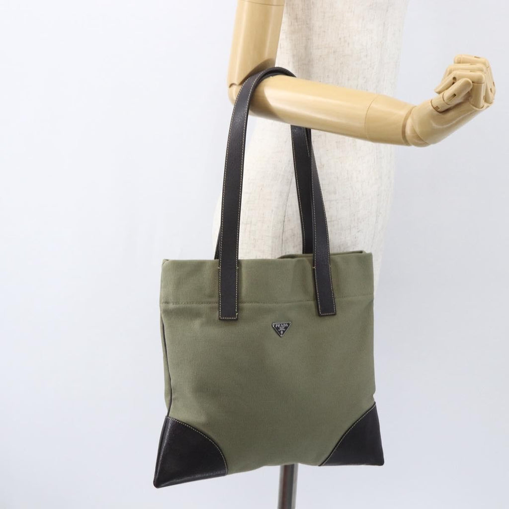 Prada Vintage Tote Canvas Khaki Canvas Tote Bag Bag (Pre-Owned)