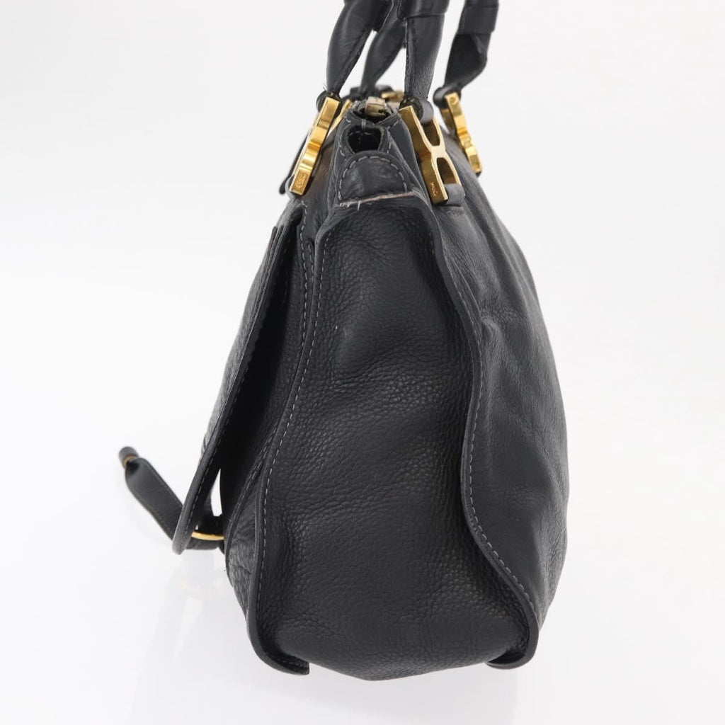 Chloe Marcie Satchel Leather Black Leather Handbag (Pre-Owned)