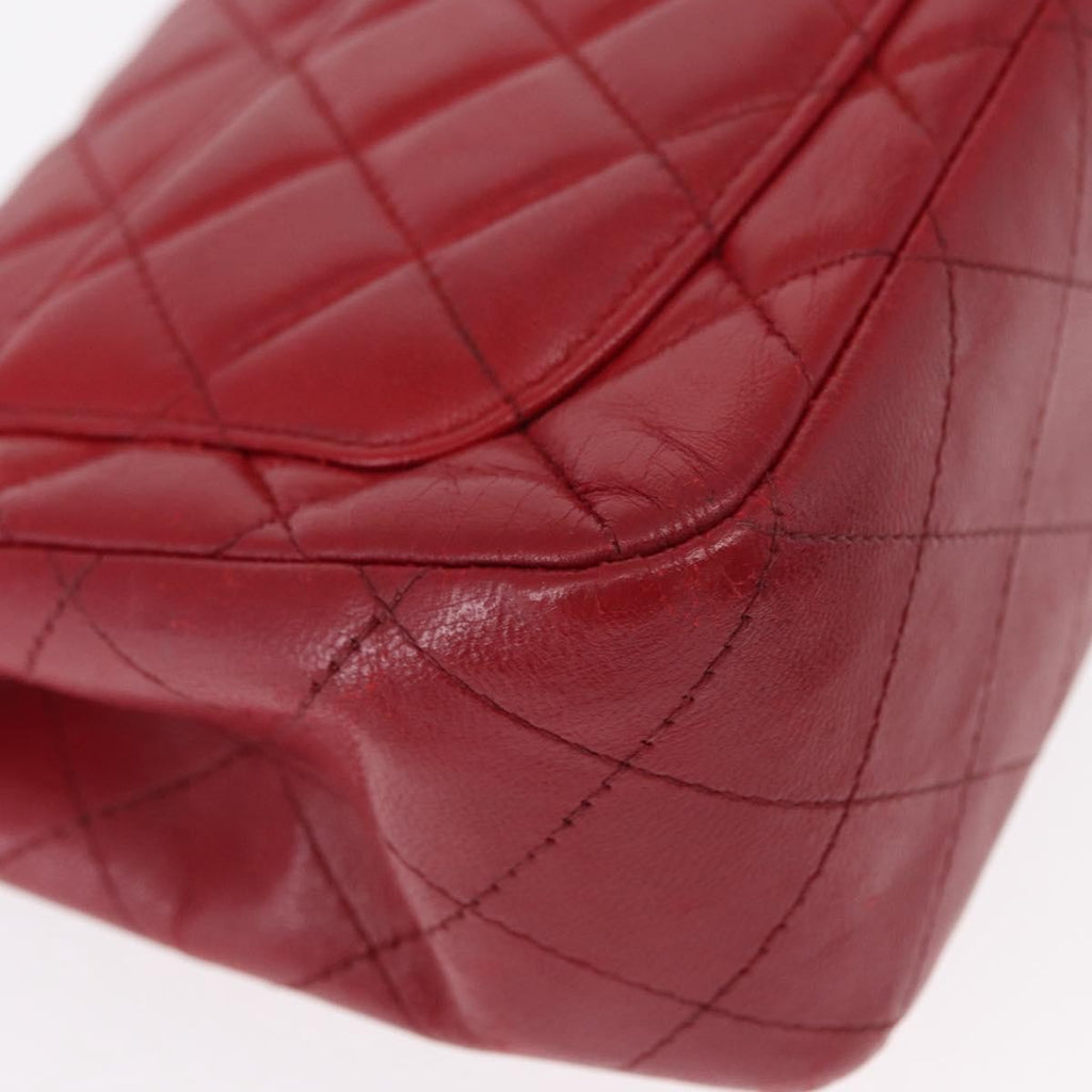 Chanel Square Classic Single Flap Bag Quilted Lambskin Red Leather Shoulder Bag Bag (Pre-Owned)