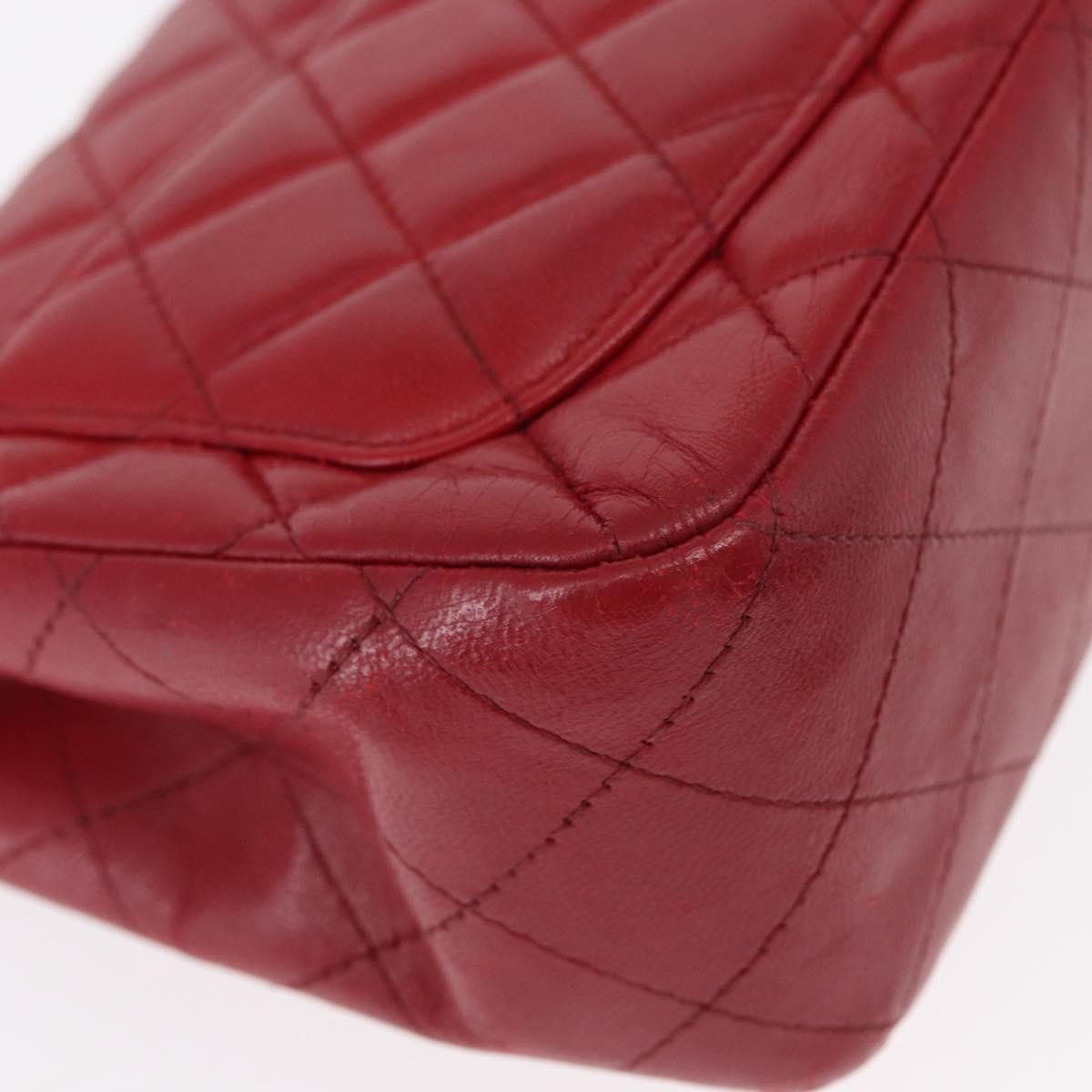 Chanel Square Classic Single Flap Bag Quilted Lambskin Red Leather Shoulder Bag Bag (Pre-Owned)
