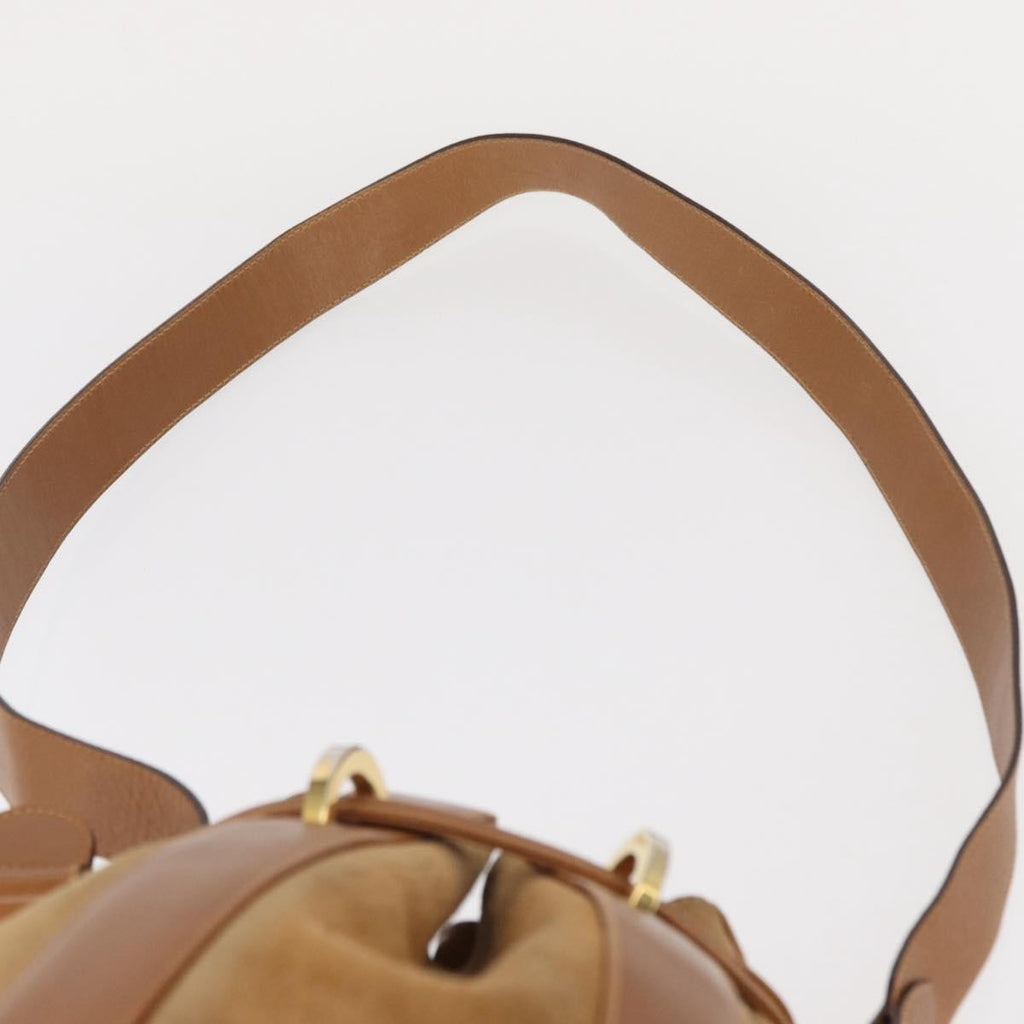 Salvatore Ferragamo Vintage Shoulder Bag Leather Beige Suede Shoulder Bag Bag (Pre-Owned)