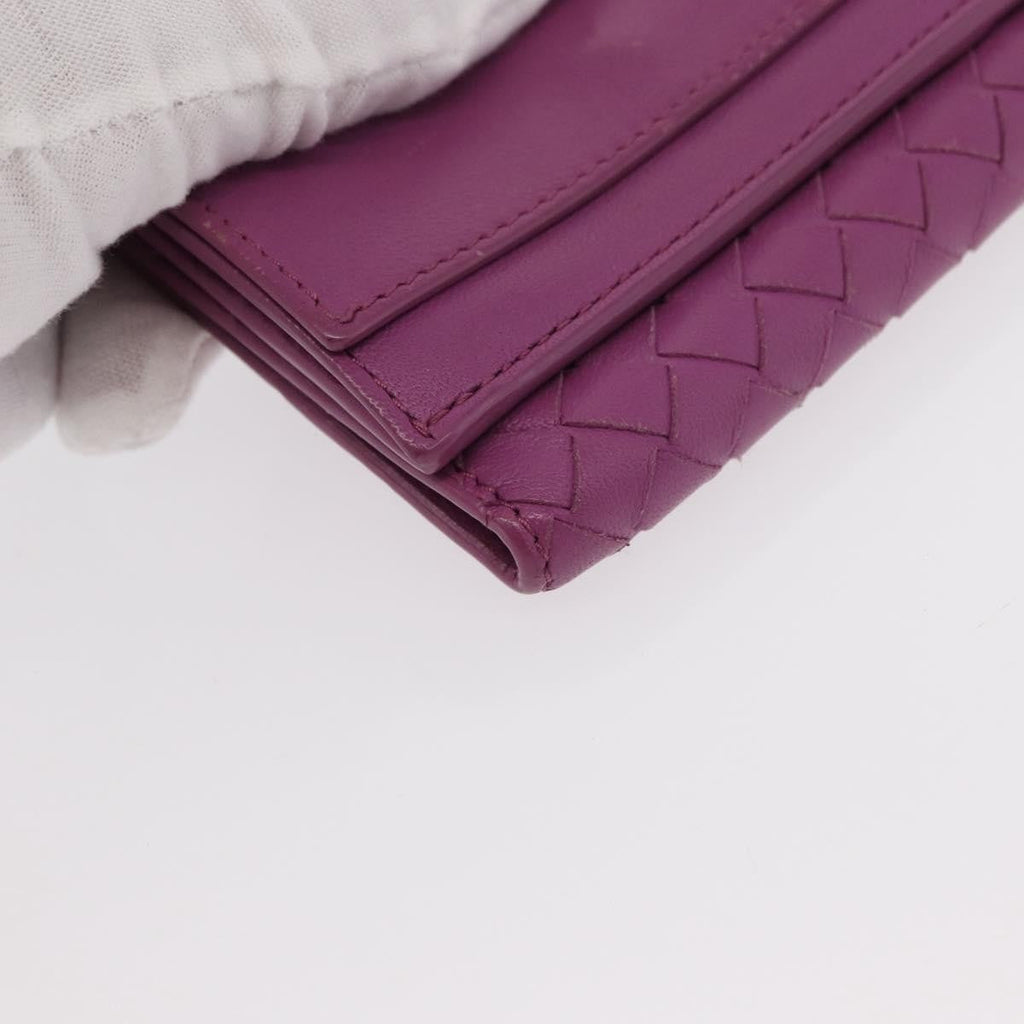 Bottega Veneta Trifold Wallet Intrecciato Leather Purple Leather Wallets Accessory (Pre-Owned)