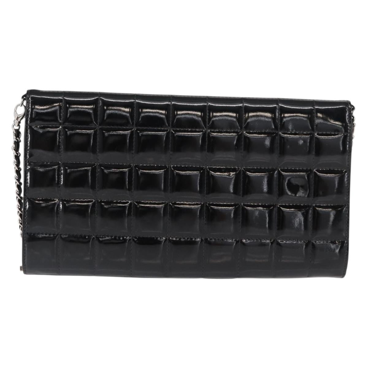 Chanel Chocolate Bar Chain Clutch Quilted Patent Black Patent_Leather Clutche & Pouche Bag (Pre-Owned)