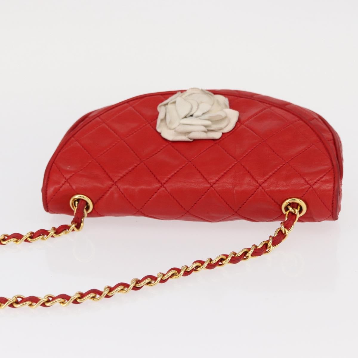 Chanel Camellia Rounded Clutch Satin And Leather Red Leather Shoulder Bag Bag (Pre-Owned)