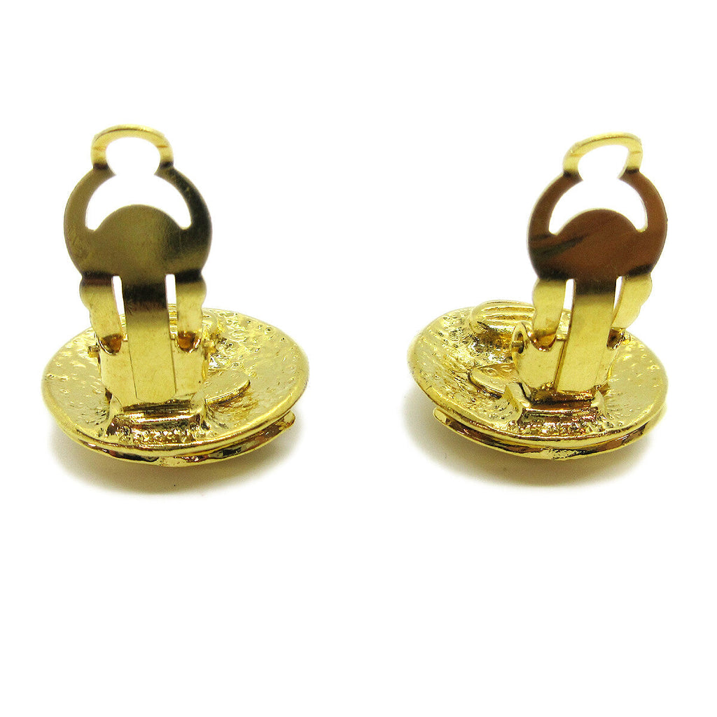 Chanel Vintage Cc Round Clip-On Earrings Metal Gold Gold_Plated Earrings Jewelry (Pre-Owned)