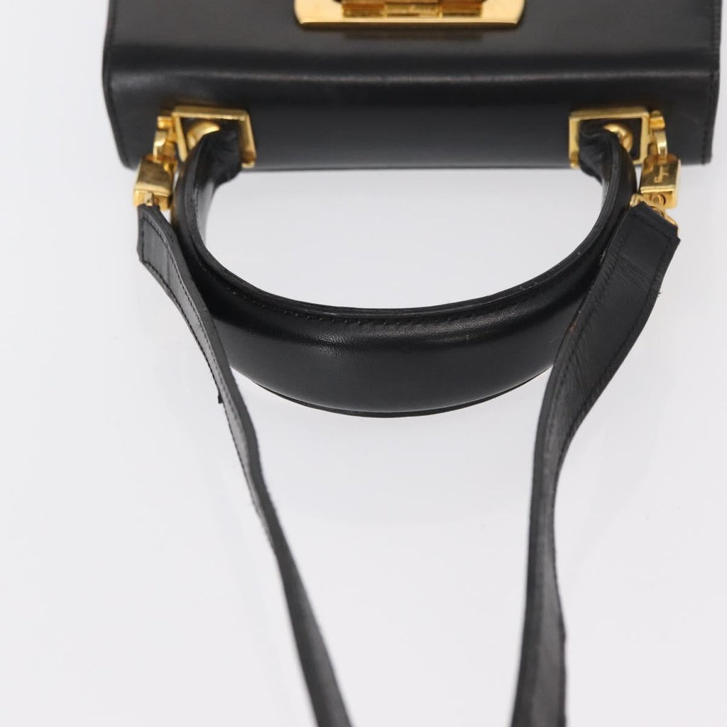 Salvatore Ferragamo Gancini Convertible Top Handle Bag Leather Black Leather Handbag (Pre-Owned)