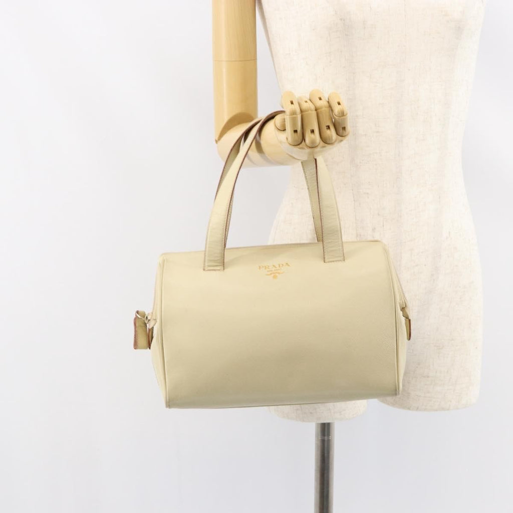 Prada Vintage Handbag Leather Beige Leather Handbag (Pre-Owned)