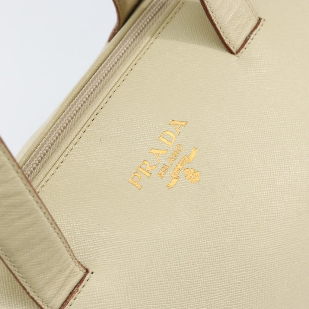 Prada Vintage Handbag Leather Beige Leather Handbag (Pre-Owned)
