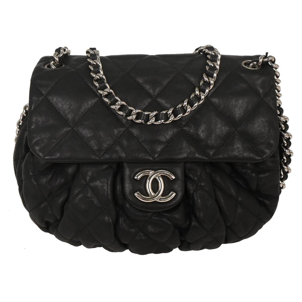 Chanel Chain Around Flap Bag Quilted Leather Black Leather Shoulder Bag Bag (Pre-Owned)