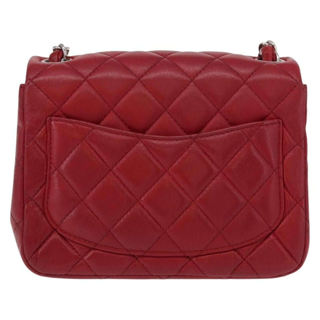 Chanel Square Classic Single Flap Bag Quilted Lambskin Red Leather Shoulder Bag Bag (Pre-Owned)