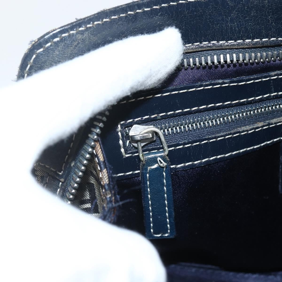 Fendi Vintage Satchel Zucchino Canvas Navy Canvas Handbag (Pre-Owned)